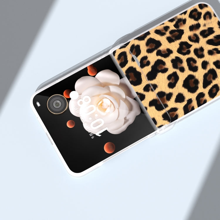 For Honor Magic V Flip Three Parts Frosted Transparent Frame Leopard Pattern Phone Case