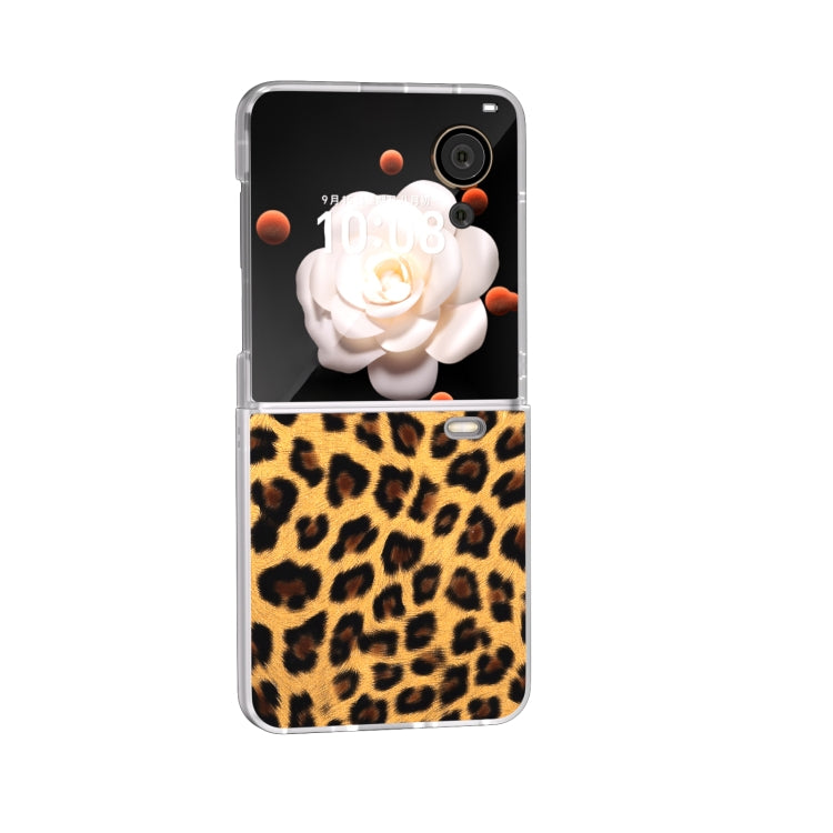 For Honor Magic V Flip Frosted Transparent Edge Leopard Print Phone Case