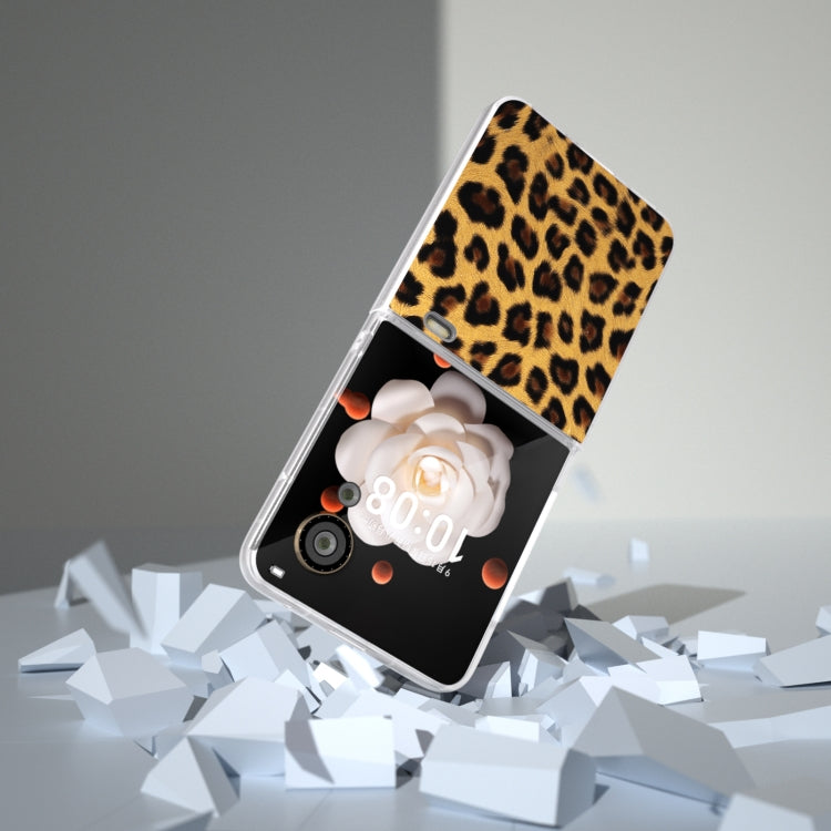 For Honor Magic V Flip Frosted Transparent Edge Leopard Print Phone Case