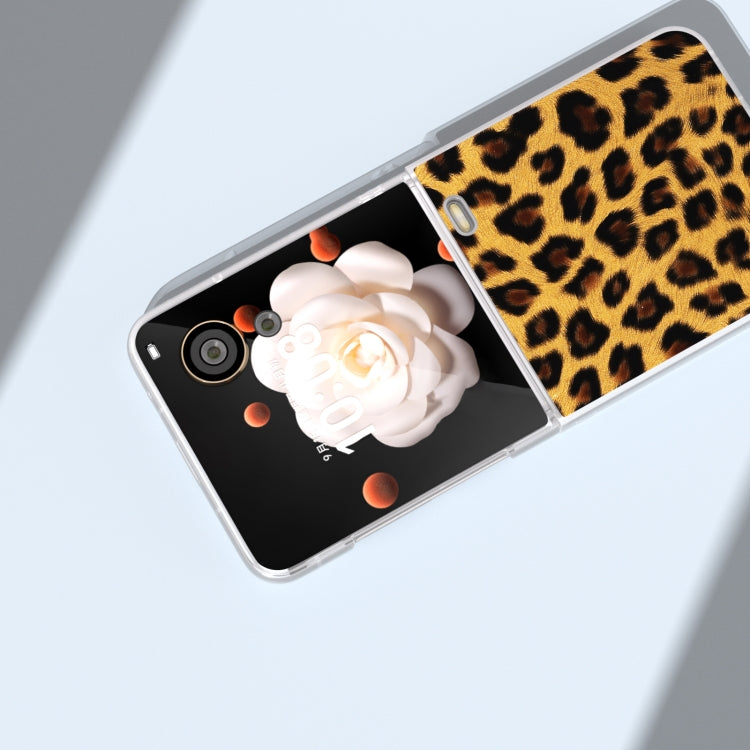 For Honor Magic V Flip Frosted Transparent Edge Leopard Print Phone Case