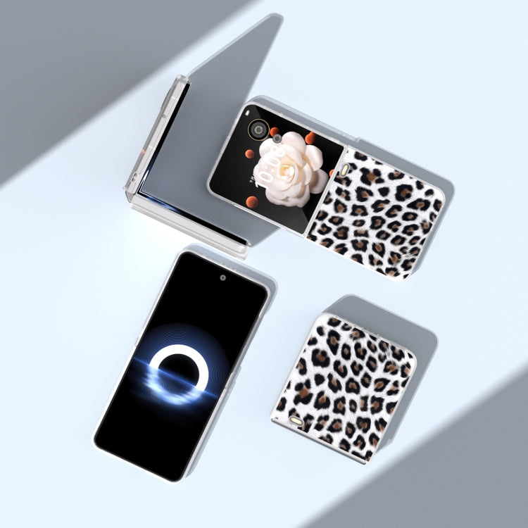 For Honor Magic V Flip Frosted Transparent Edge Leopard Print Phone Case
