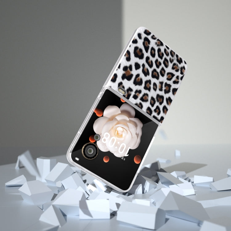 For Honor Magic V Flip Frosted Transparent Edge Leopard Print Phone Case