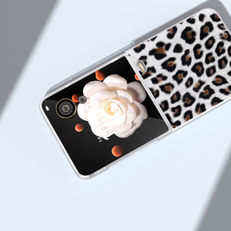 For Honor Magic V Flip Frosted Transparent Edge Leopard Print Phone Case