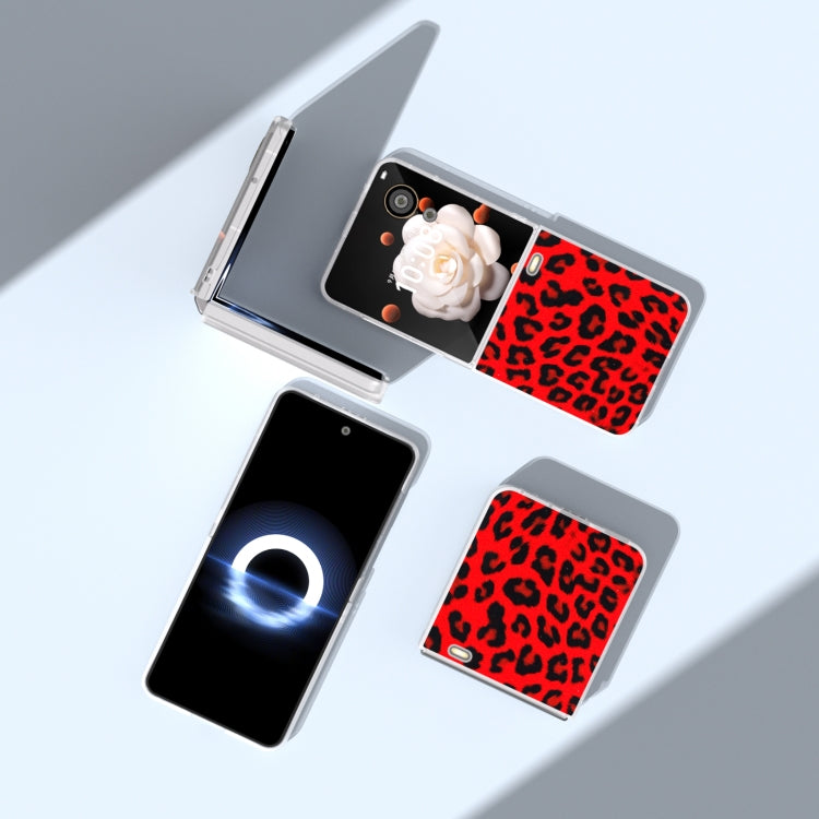 For Honor Magic V Flip Frosted Transparent Edge Leopard Print Phone Case