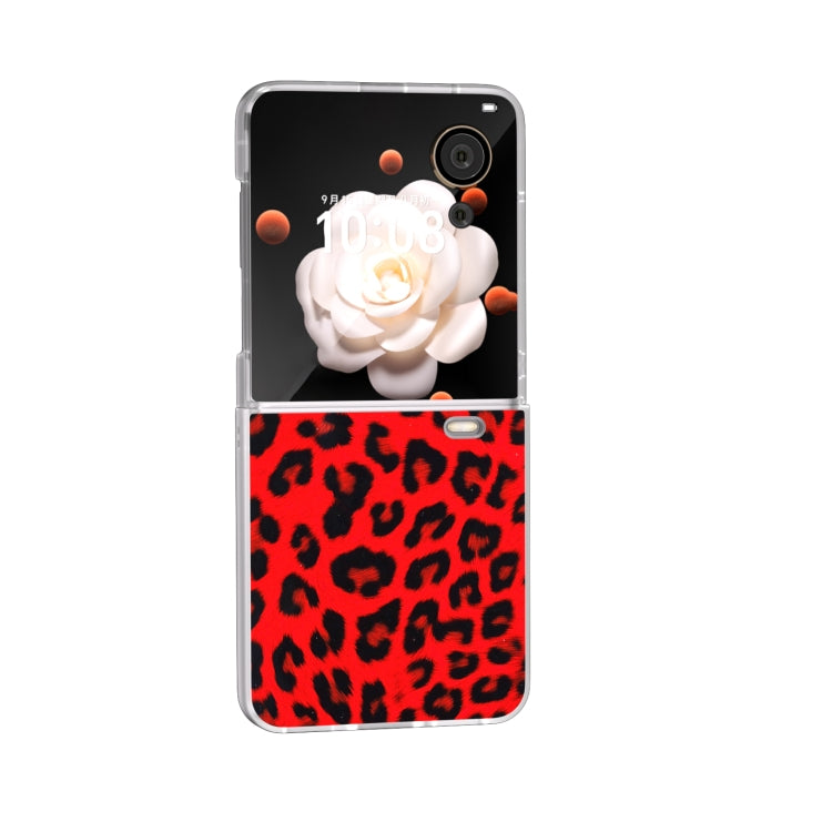 For Honor Magic V Flip Frosted Transparent Edge Leopard Print Phone Case