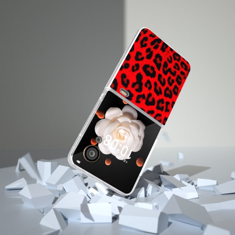 For Honor Magic V Flip Frosted Transparent Edge Leopard Print Phone Case