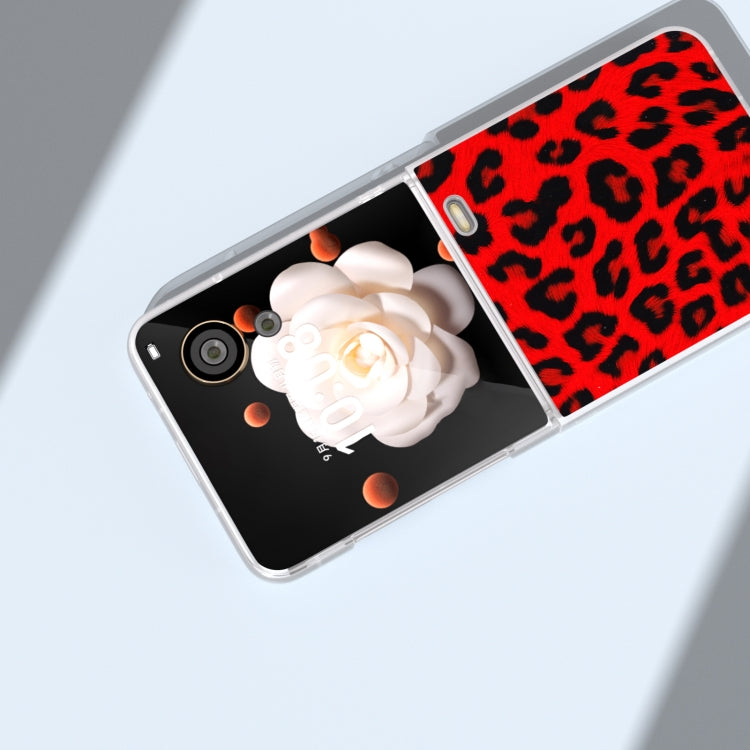 For Honor Magic V Flip Frosted Transparent Edge Leopard Print Phone Case