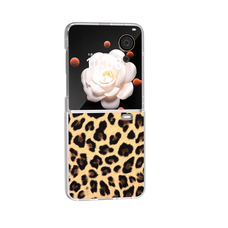 For Honor Magic V Flip Frosted Transparent Edge Leopard Print Phone Case
