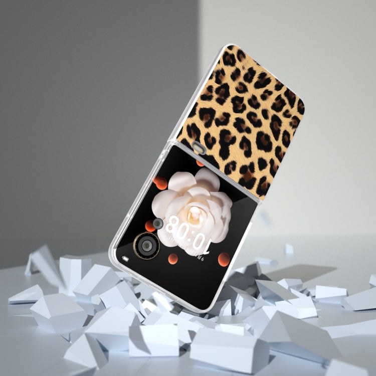 For Honor Magic V Flip Frosted Transparent Edge Leopard Print Phone Case