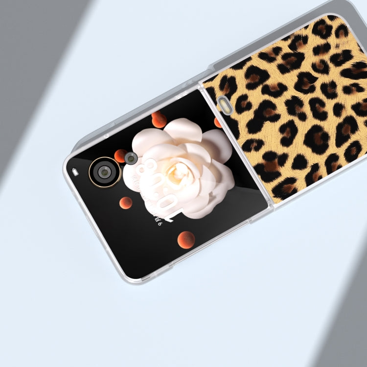 For Honor Magic V Flip Frosted Transparent Edge Leopard Print Phone Case