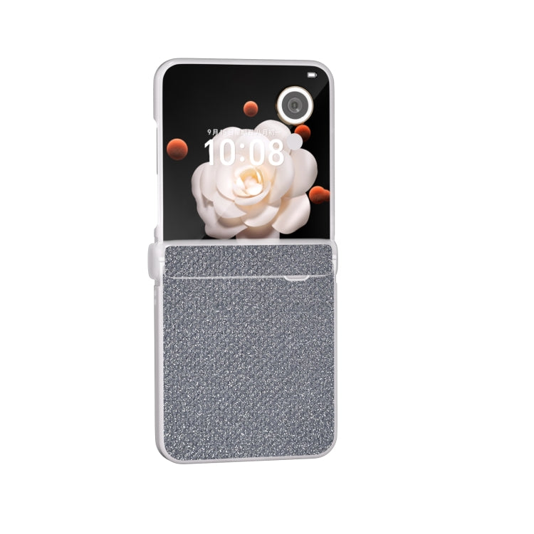 For Honor Magic V Flip Three Parts Frosted Transparent Frame Diamond PU Phone Case