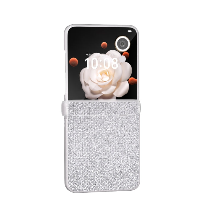 For Honor Magic V Flip Three Parts Frosted Transparent Frame Diamond PU Phone Case
