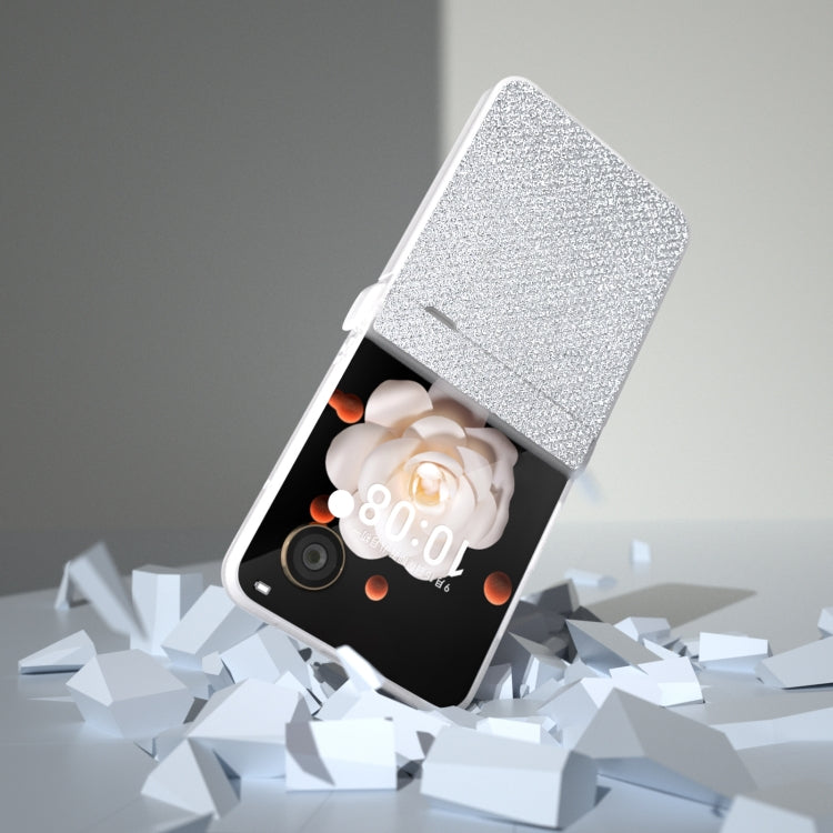 For Honor Magic V Flip Three Parts Frosted Transparent Frame Diamond PU Phone Case
