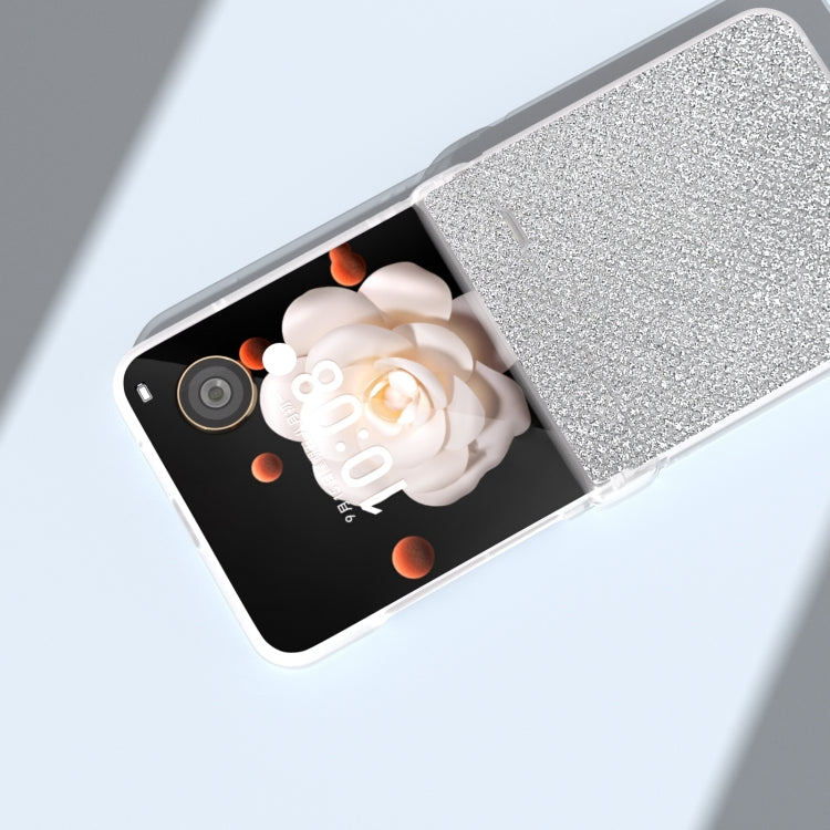 For Honor Magic V Flip Three Parts Frosted Transparent Frame Diamond PU Phone Case