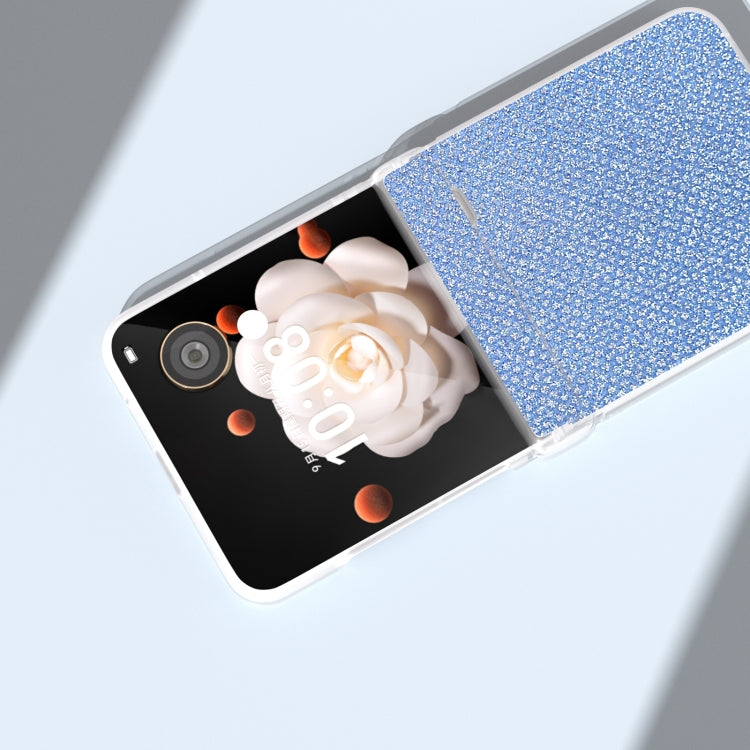 For Honor Magic V Flip Three Parts Frosted Transparent Frame Diamond PU Phone Case