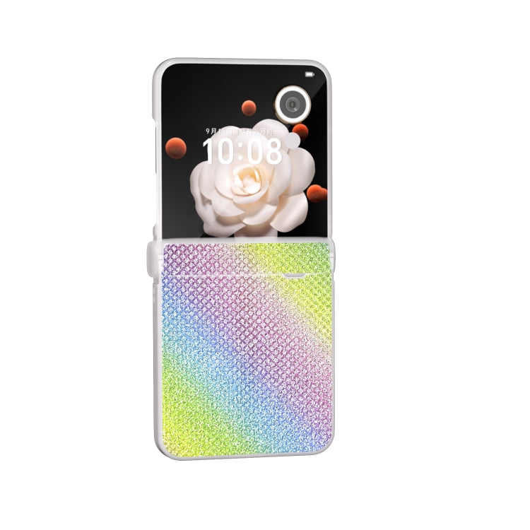 For Honor Magic V Flip Three Parts Frosted Transparent Frame Diamond PU Phone Case