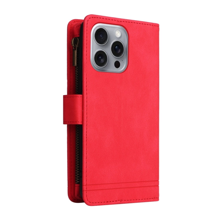 For iPhone 16 Pro Max Skin Feel Multi-Card Wallet Zipper Leather Phone Case
