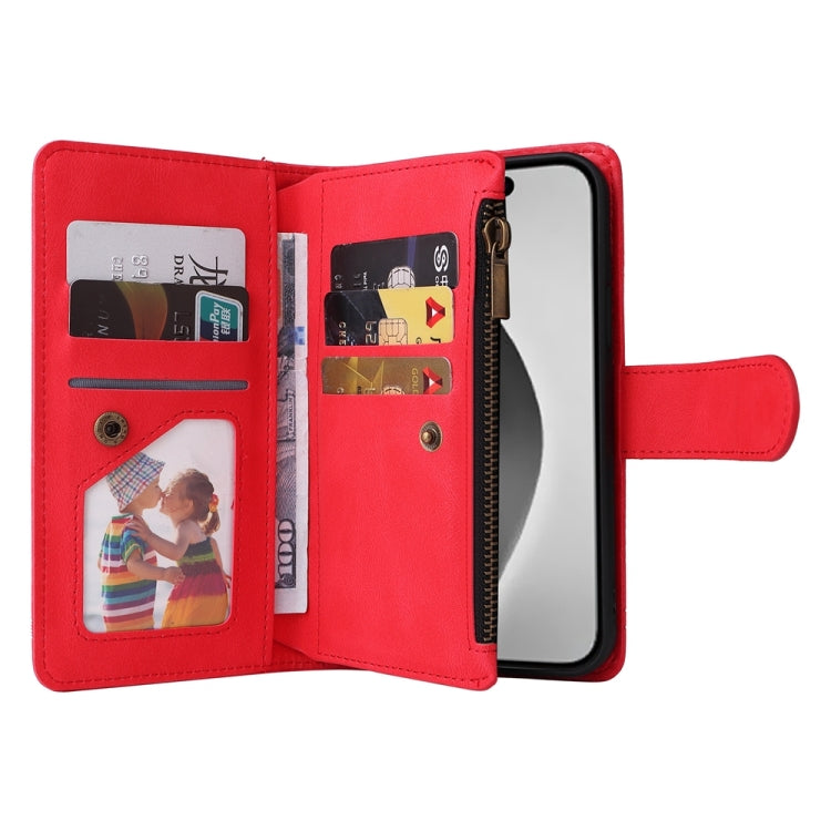 For iPhone 16 Pro Max Skin Feel Multi-Card Wallet Zipper Leather Phone Case