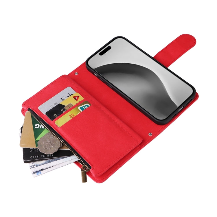 For iPhone 16 Pro Max Skin Feel Multi-Card Wallet Zipper Leather Phone Case