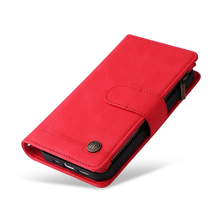 For iPhone 16 Pro Max Skin Feel Multi-Card Wallet Zipper Leather Phone Case