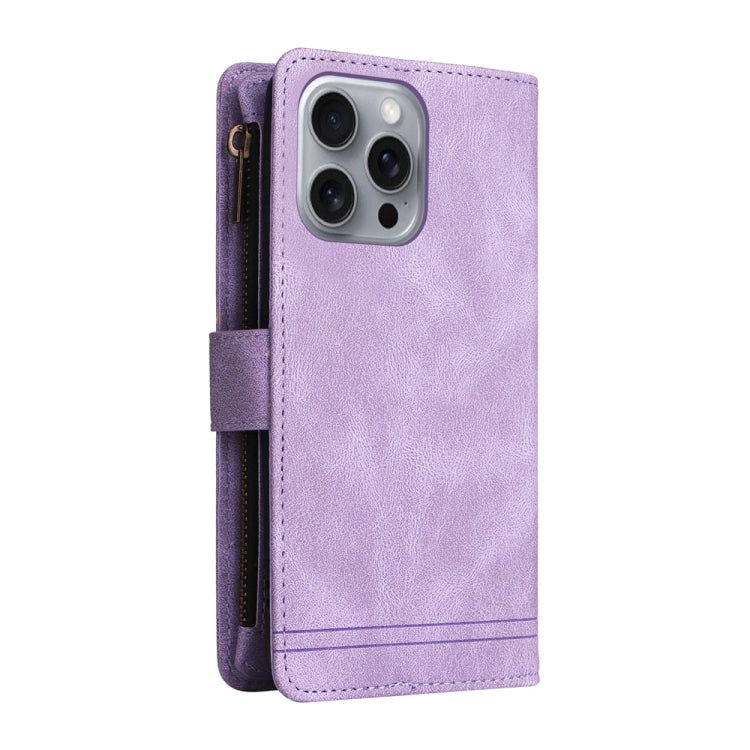 For iPhone 16 Pro Max Skin Feel Multi-Card Wallet Zipper Leather Phone Case