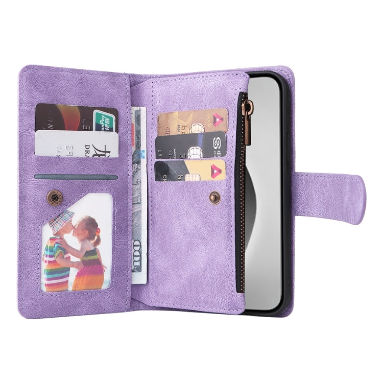 For iPhone 16 Pro Max Skin Feel Multi-Card Wallet Zipper Leather Phone Case