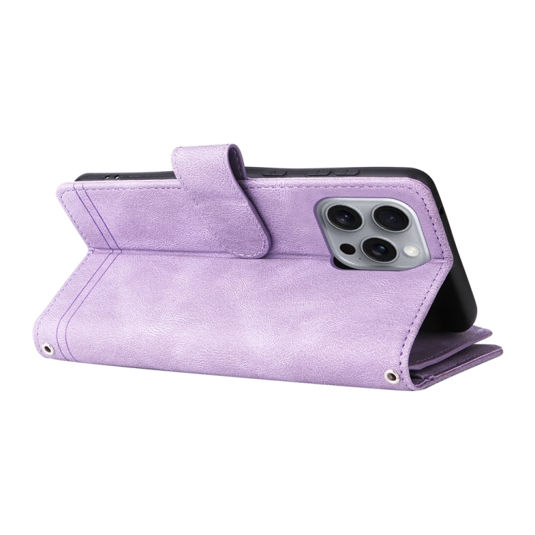 For iPhone 16 Pro Max Skin Feel Multi-Card Wallet Zipper Leather Phone Case