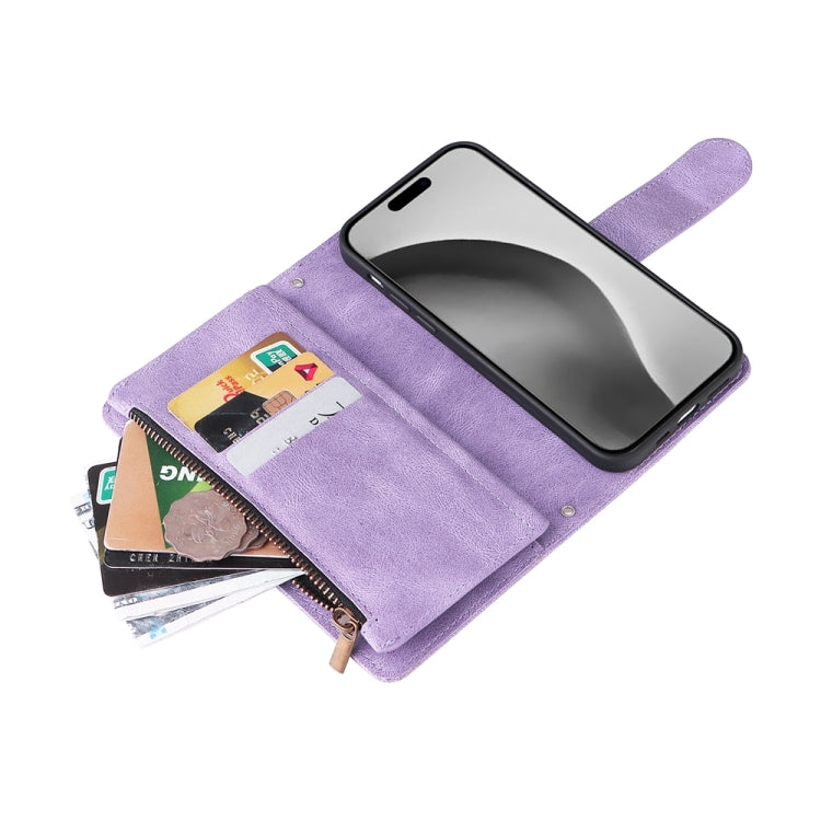 For iPhone 16 Pro Max Skin Feel Multi-Card Wallet Zipper Leather Phone Case