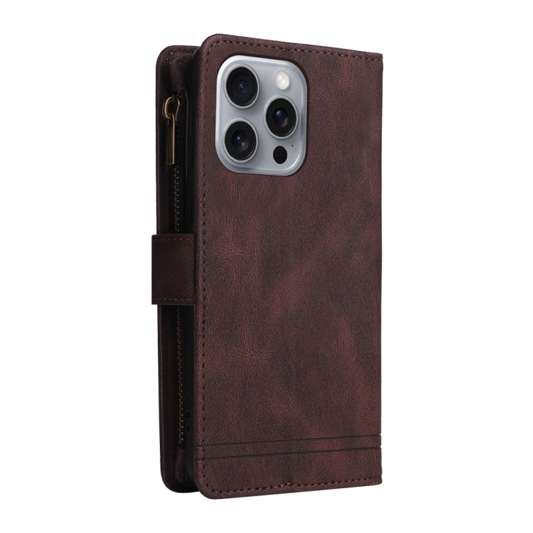 For iPhone 16 Pro Max Skin Feel Multi-Card Wallet Zipper Leather Phone Case