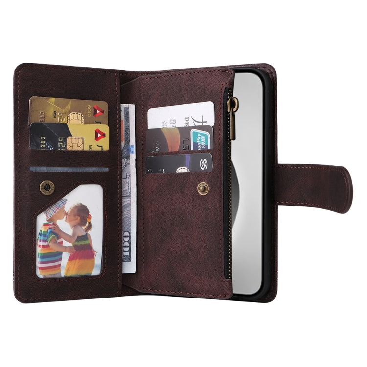 For iPhone 16 Pro Max Skin Feel Multi-Card Wallet Zipper Leather Phone Case