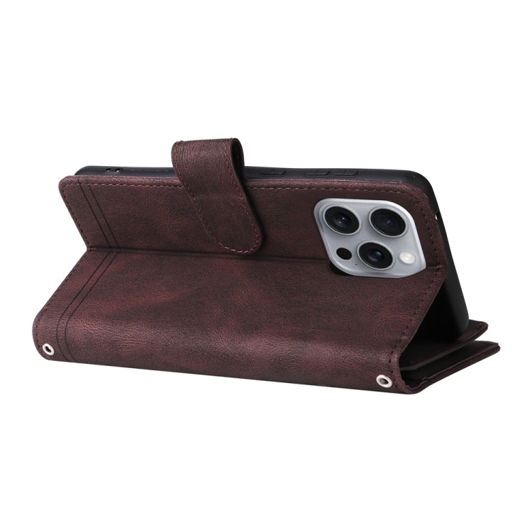 For iPhone 16 Pro Max Skin Feel Multi-Card Wallet Zipper Leather Phone Case