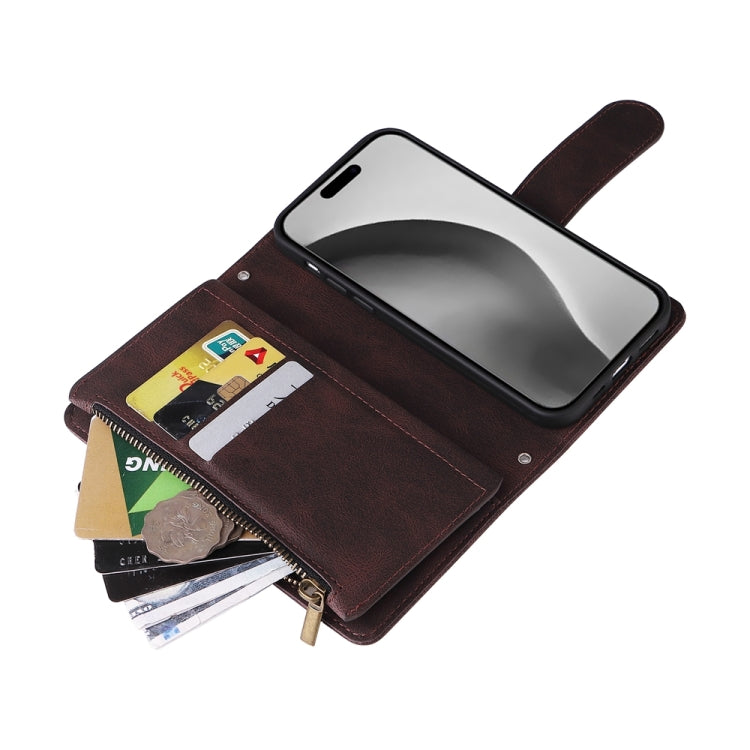 For iPhone 16 Pro Max Skin Feel Multi-Card Wallet Zipper Leather Phone Case