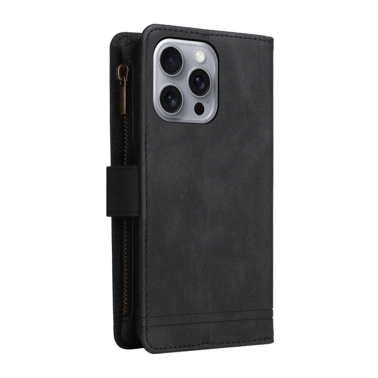 For iPhone 16 Pro Max Skin Feel Multi-Card Wallet Zipper Leather Phone Case
