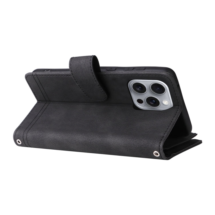 For iPhone 16 Pro Max Skin Feel Multi-Card Wallet Zipper Leather Phone Case