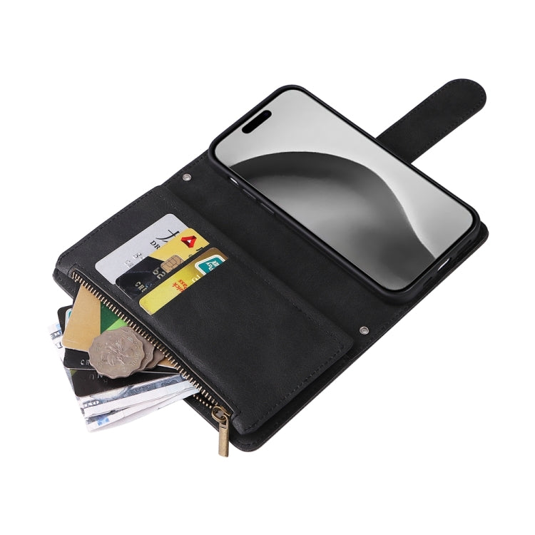 For iPhone 16 Pro Max Skin Feel Multi-Card Wallet Zipper Leather Phone Case