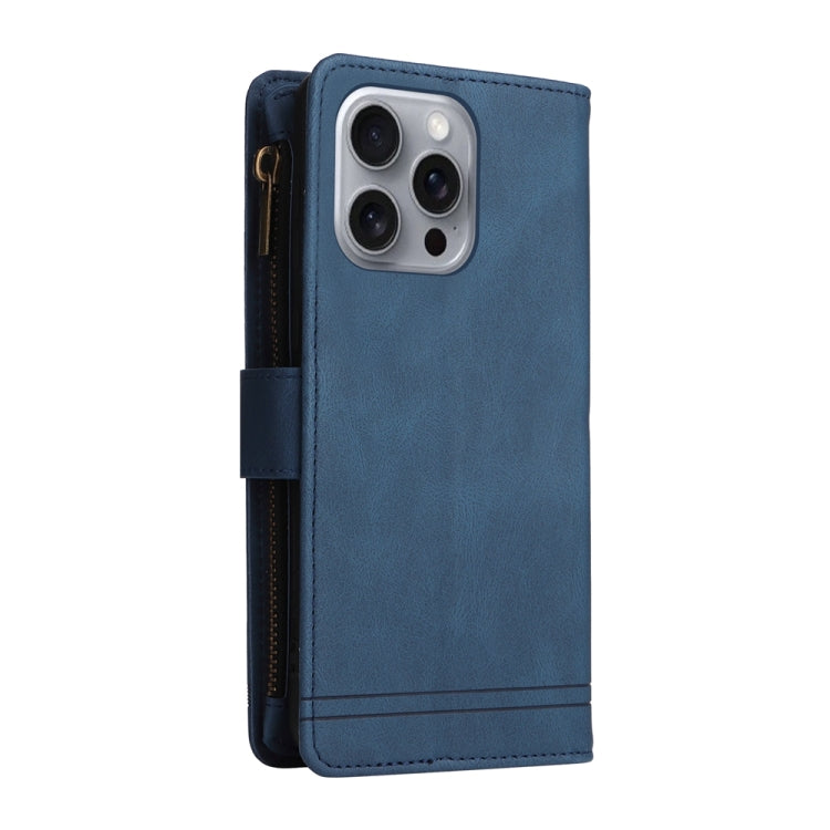 For iPhone 16 Pro Max Skin Feel Multi-Card Wallet Zipper Leather Phone Case