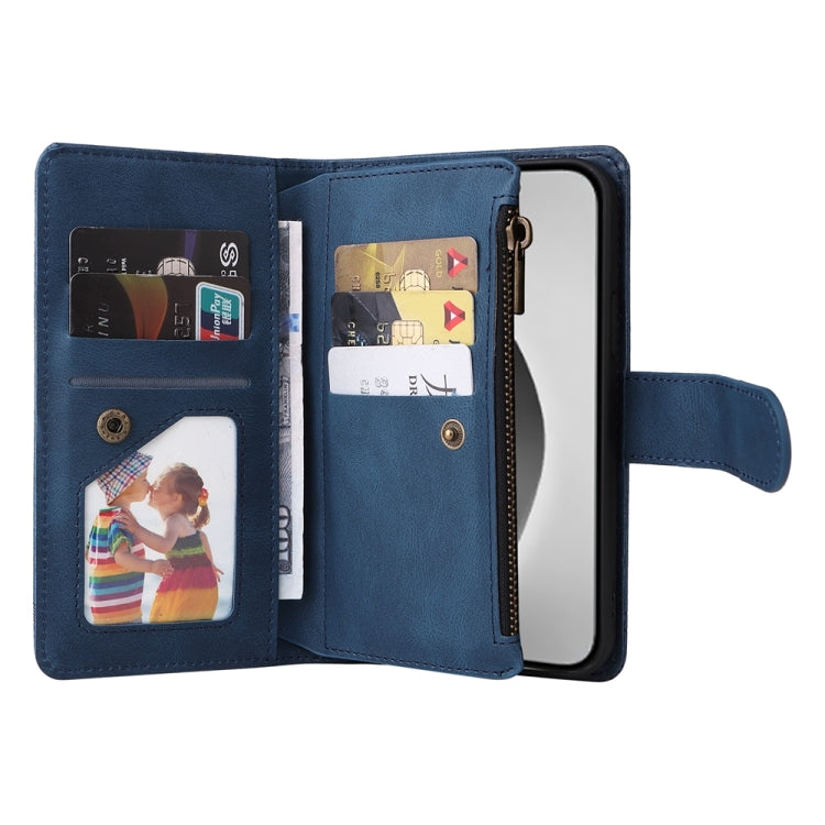 For iPhone 16 Pro Max Skin Feel Multi-Card Wallet Zipper Leather Phone Case