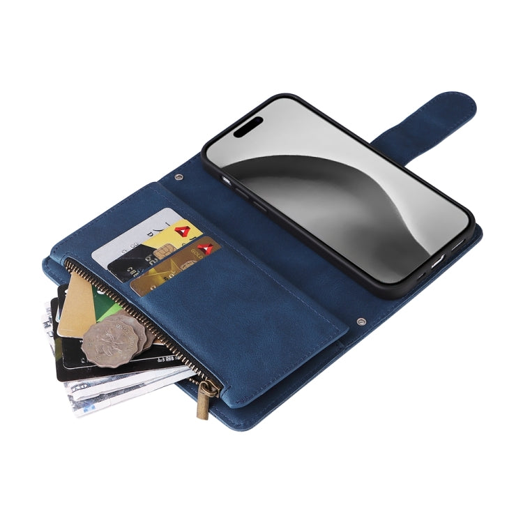For iPhone 16 Pro Max Skin Feel Multi-Card Wallet Zipper Leather Phone Case