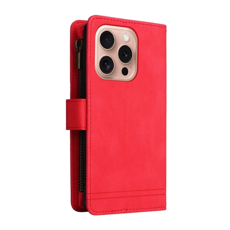 For iPhone 16 Pro Skin Feel Multi-Card Wallet Zipper Leather Phone Case