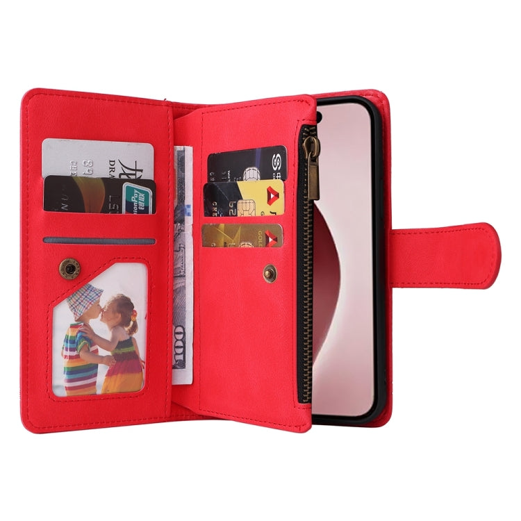 For iPhone 16 Pro Skin Feel Multi-Card Wallet Zipper Leather Phone Case