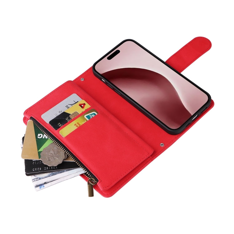 For iPhone 16 Pro Skin Feel Multi-Card Wallet Zipper Leather Phone Case