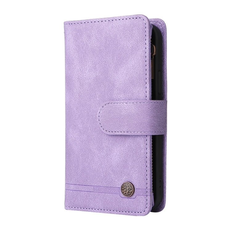 For iPhone 16 Pro Skin Feel Multi-Card Wallet Zipper Leather Phone Case