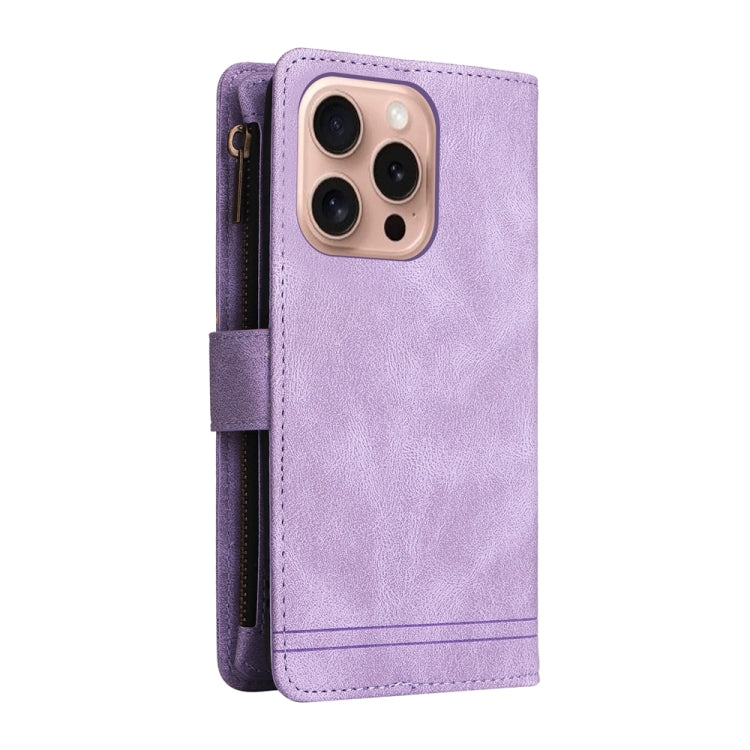 For iPhone 16 Pro Skin Feel Multi-Card Wallet Zipper Leather Phone Case