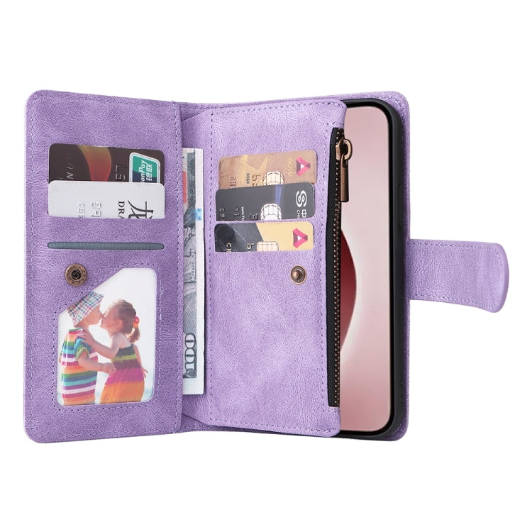 For iPhone 16 Pro Skin Feel Multi-Card Wallet Zipper Leather Phone Case