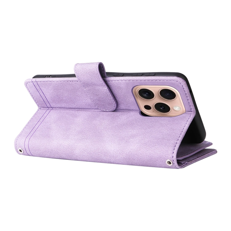 For iPhone 16 Pro Skin Feel Multi-Card Wallet Zipper Leather Phone Case