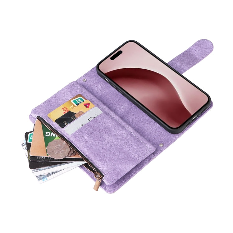 For iPhone 16 Pro Skin Feel Multi-Card Wallet Zipper Leather Phone Case