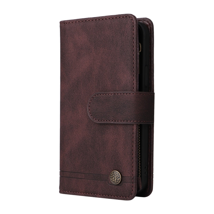 For iPhone 16 Pro Skin Feel Multi-Card Wallet Zipper Leather Phone Case