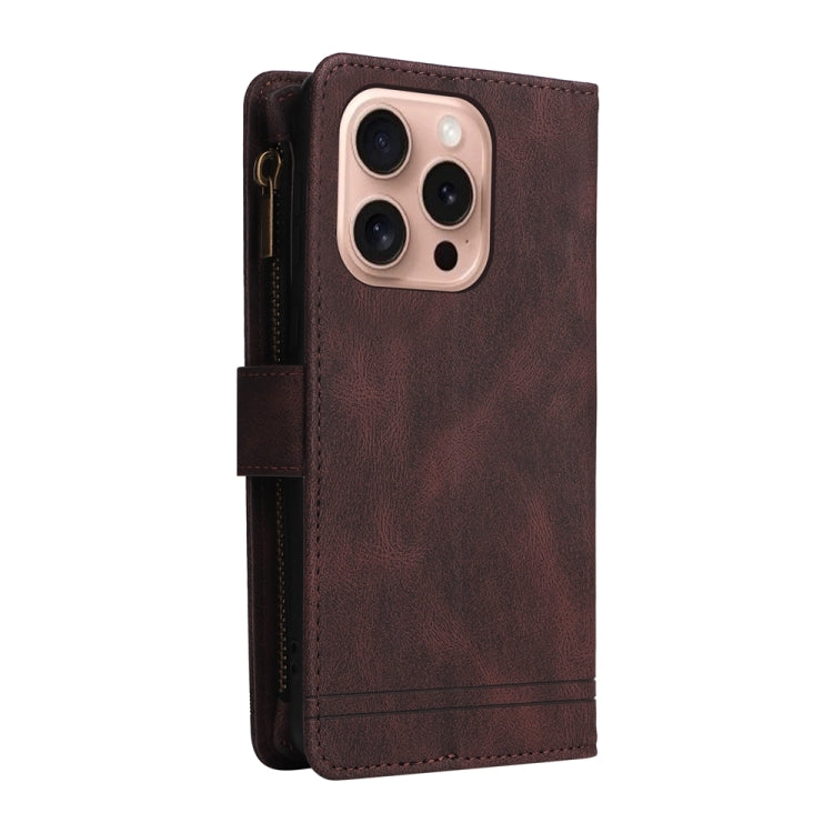 For iPhone 16 Pro Skin Feel Multi-Card Wallet Zipper Leather Phone Case