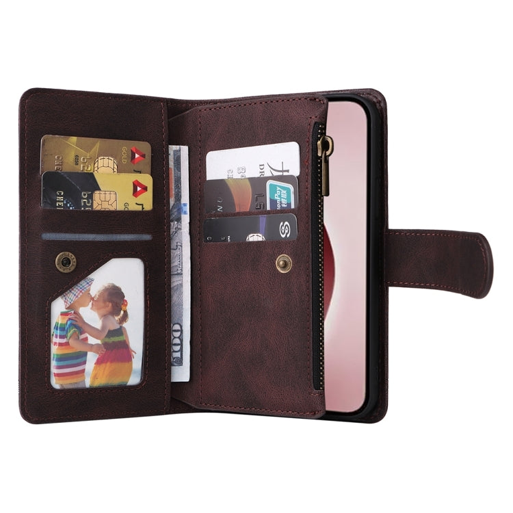 For iPhone 16 Pro Skin Feel Multi-Card Wallet Zipper Leather Phone Case