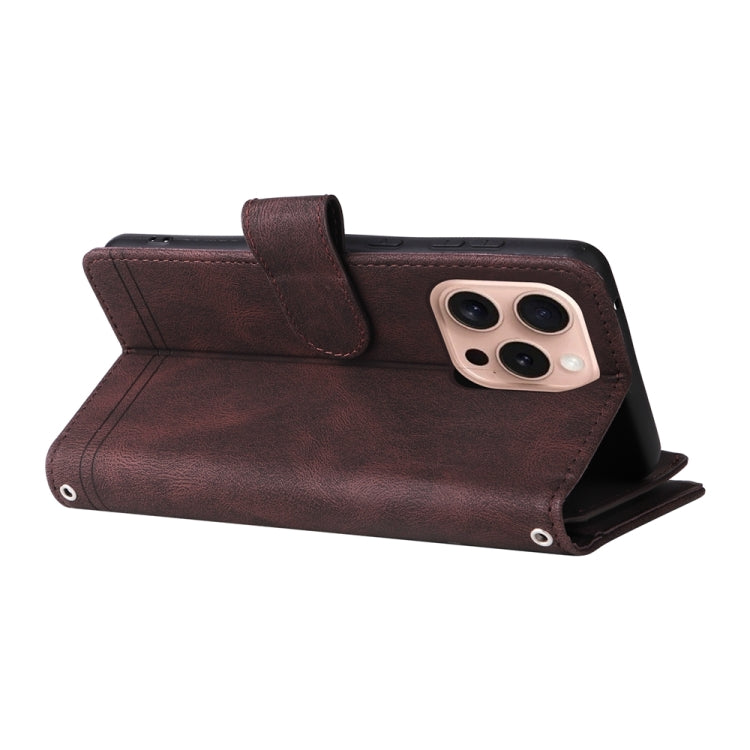 For iPhone 16 Pro Skin Feel Multi-Card Wallet Zipper Leather Phone Case